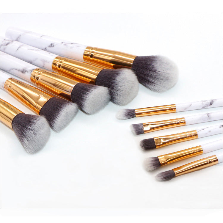 10pcs Premium Marble Texture Synthetic Hair Makeup Brushes Set with Case