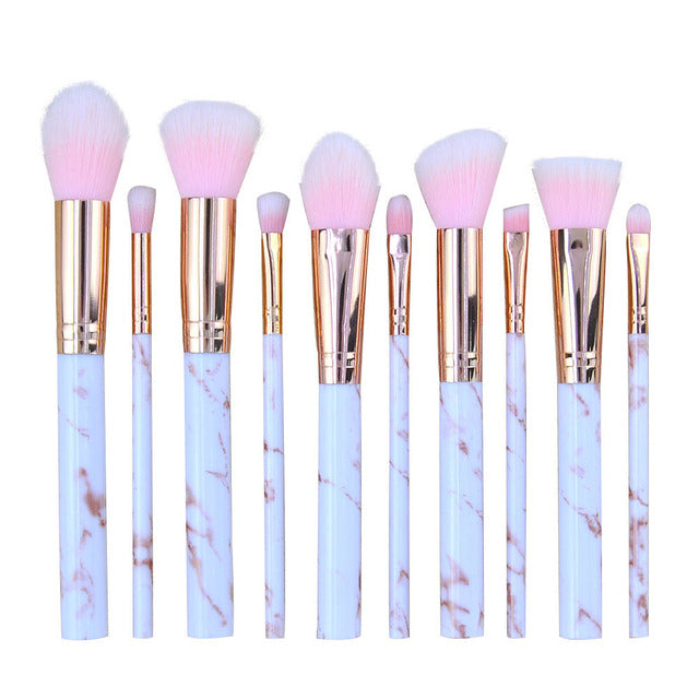 10pcs Premium Marble Texture Synthetic Hair Makeup Brushes Set with Case