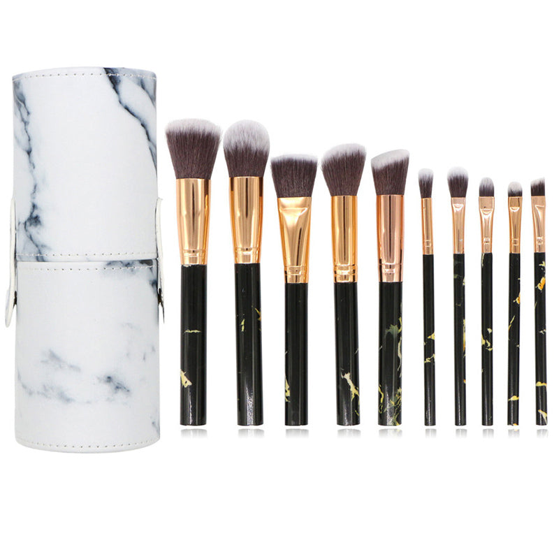 10pcs Premium Marble Texture Synthetic Hair Makeup Brushes Set with Case