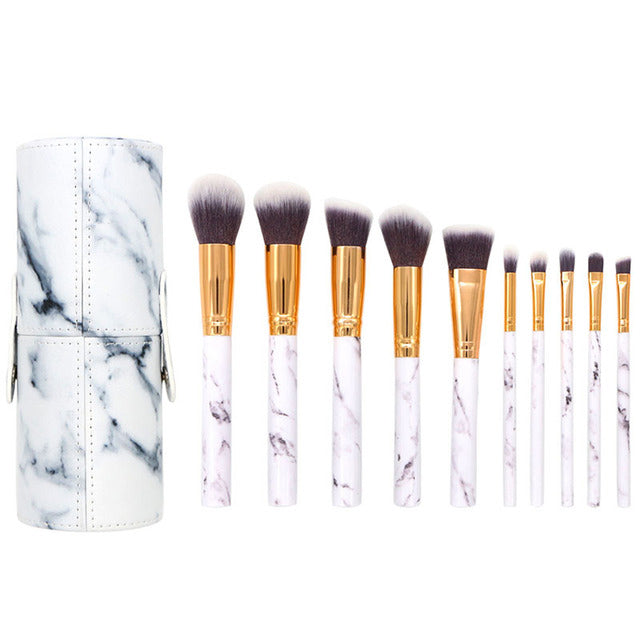 10pcs Premium Marble Texture Synthetic Hair Makeup Brushes Set with Case