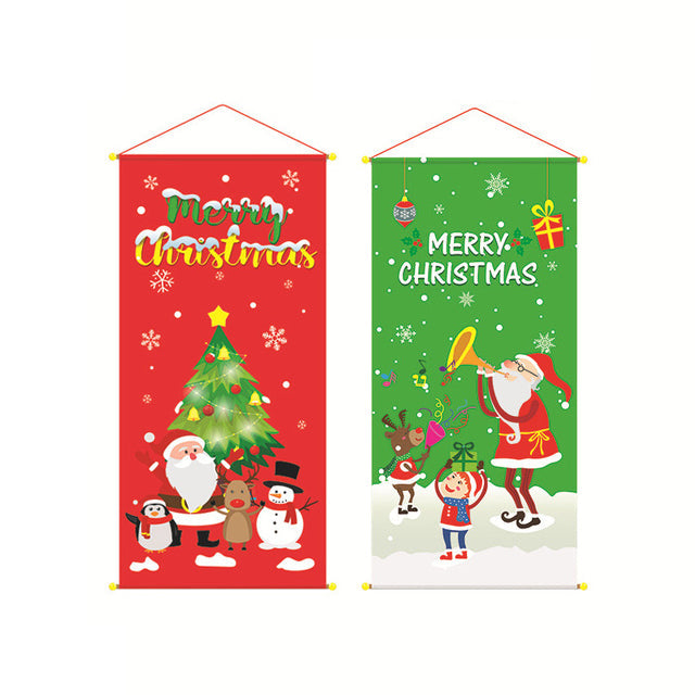 2 Packs Merry Christmas Window Sign Banners Door Porch Fabric Flag Decor 84x40cm