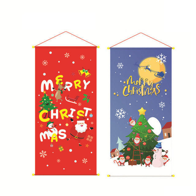 2 Packs Merry Christmas Window Sign Banners Door Porch Fabric Flag Decor 84x40cm