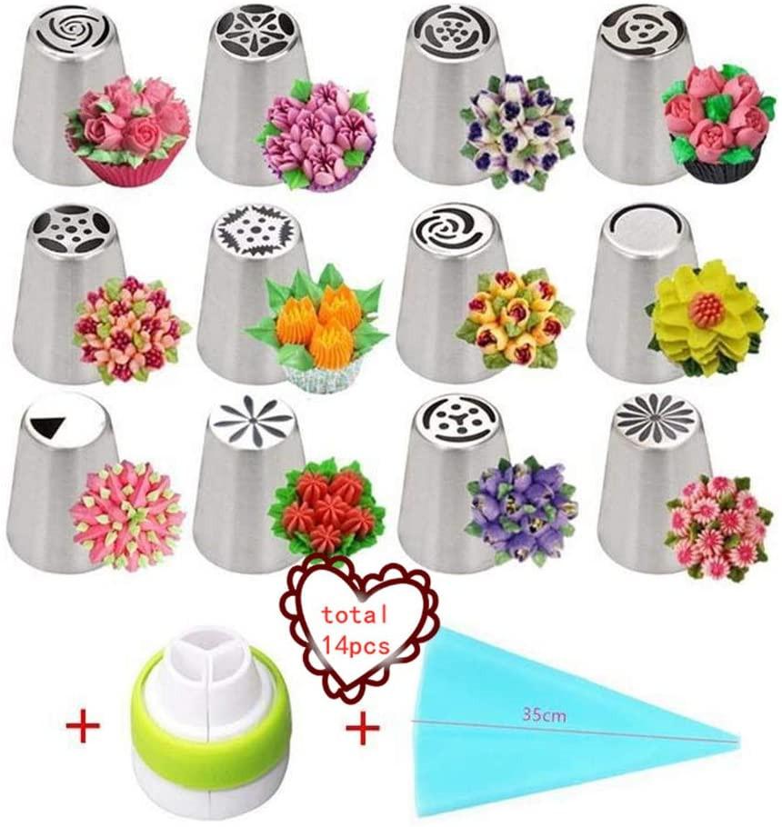 14pcs Cake Cupcake Decorating Nozzles Supplies Kit Russian Piping Tips