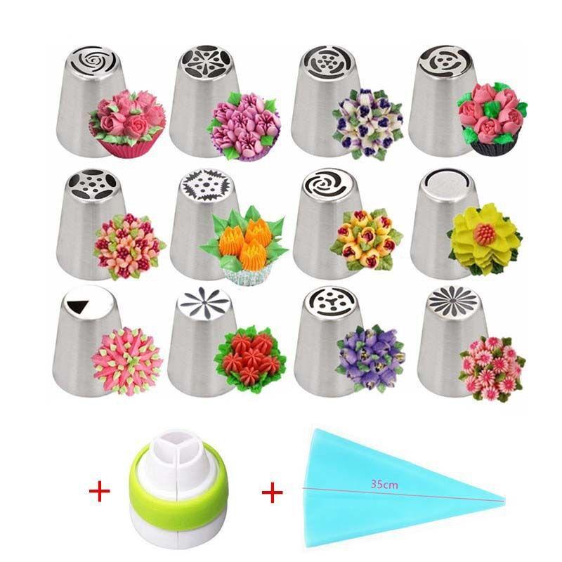 14pcs Cake Cupcake Decorating Nozzles Supplies Kit Russian Piping Tips