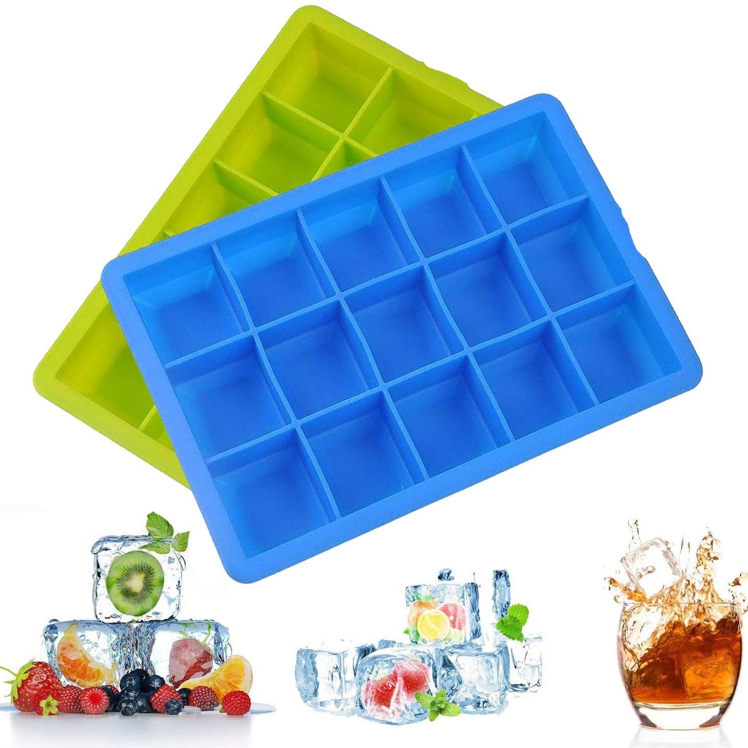 15-Cube Silicone Ice Cube Trays Easy-Release Flexible Ice Cube Mould Makers