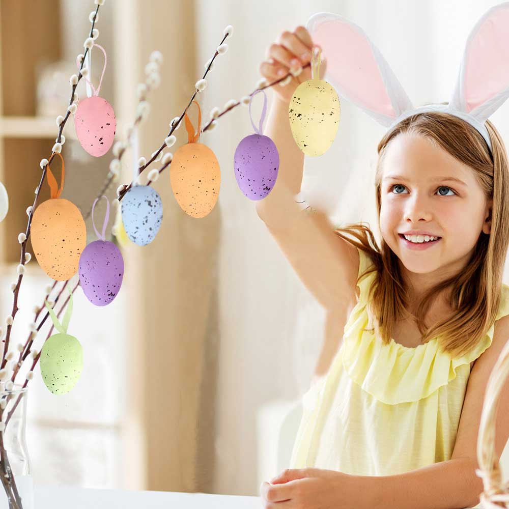 18pcs Colorful Plastic Easter Eggs Hanging Ornaments Decoration