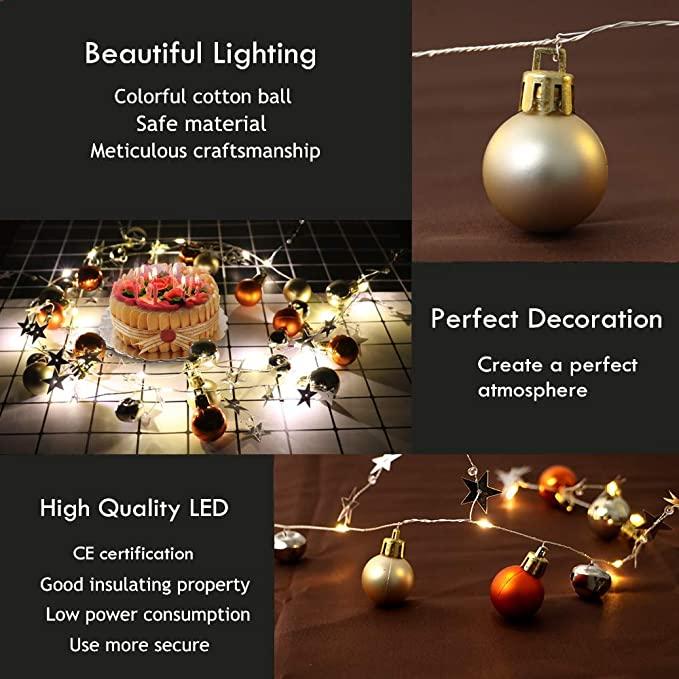 20LED Battery Operated Christmas Tree Ball String Lights with Jingle Bell and Twinkle Star