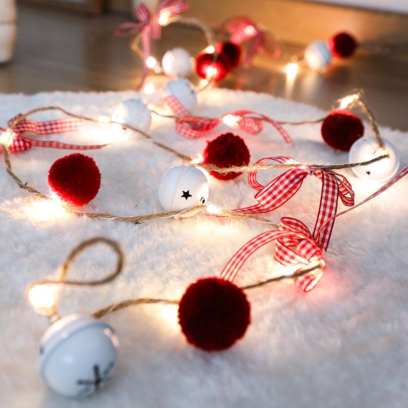 20 LED Christmas Copper String Lights Red Yarn Ball Bell Xmas Garland Light