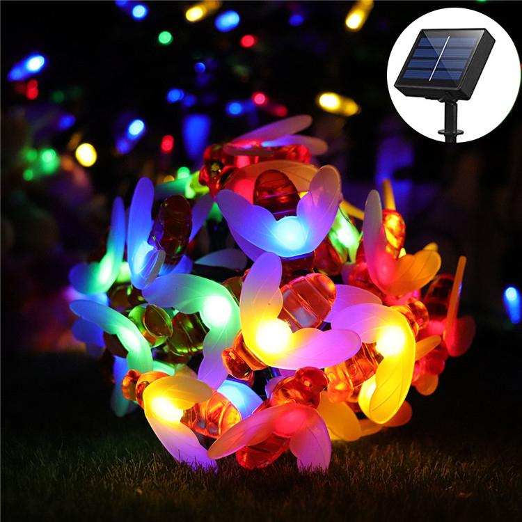 20 LED Honey Bee Fairy String Lights Solar Powered Waterproof Decor