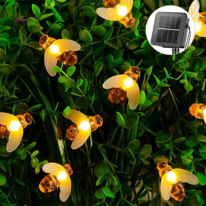 20 LED Honey Bee Fairy String Lights Solar Powered Waterproof Decor