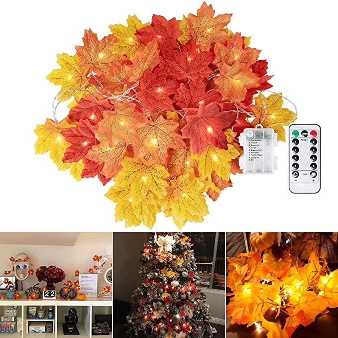 20 LED Maple Leaf String Lights with Remote Control 8 Modes for Thanksgiving Christmas