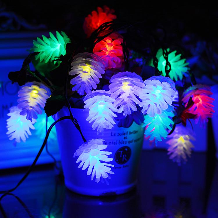 20 LED Pine Cone Fairy String Lights Solar Powered Waterproof Decor