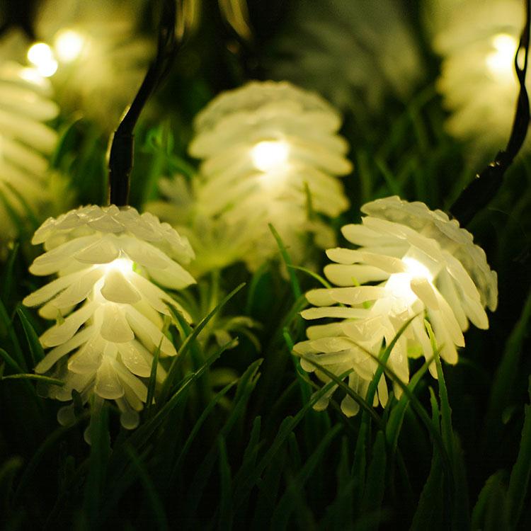 20 LED Pine Cone Fairy String Lights Solar Powered Waterproof Decor