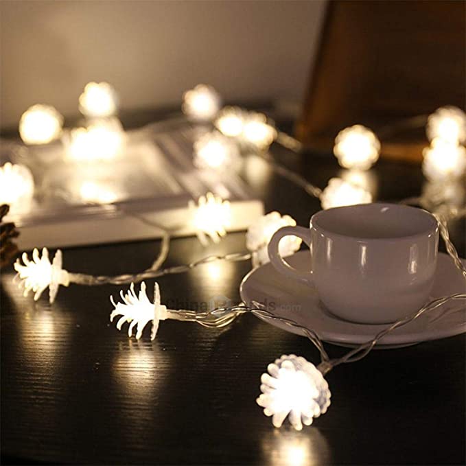 20 LED Pine Cone Fairy String Lights Solar Powered Waterproof Decor