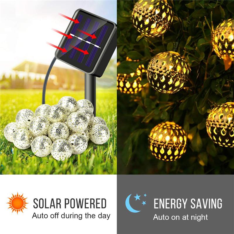 20 LED Moroccan Globe Ball Waterproof Solar Fairy String Lights