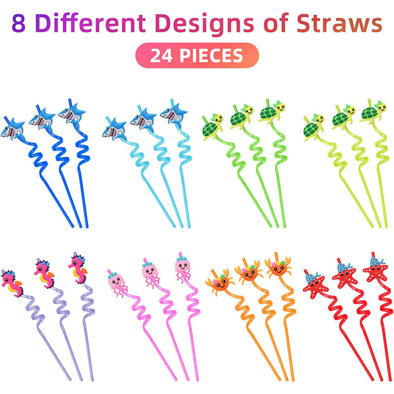 24 Beach Drinking Straws Ball Pool Summer Birthday Party Supplies Favors Decorations