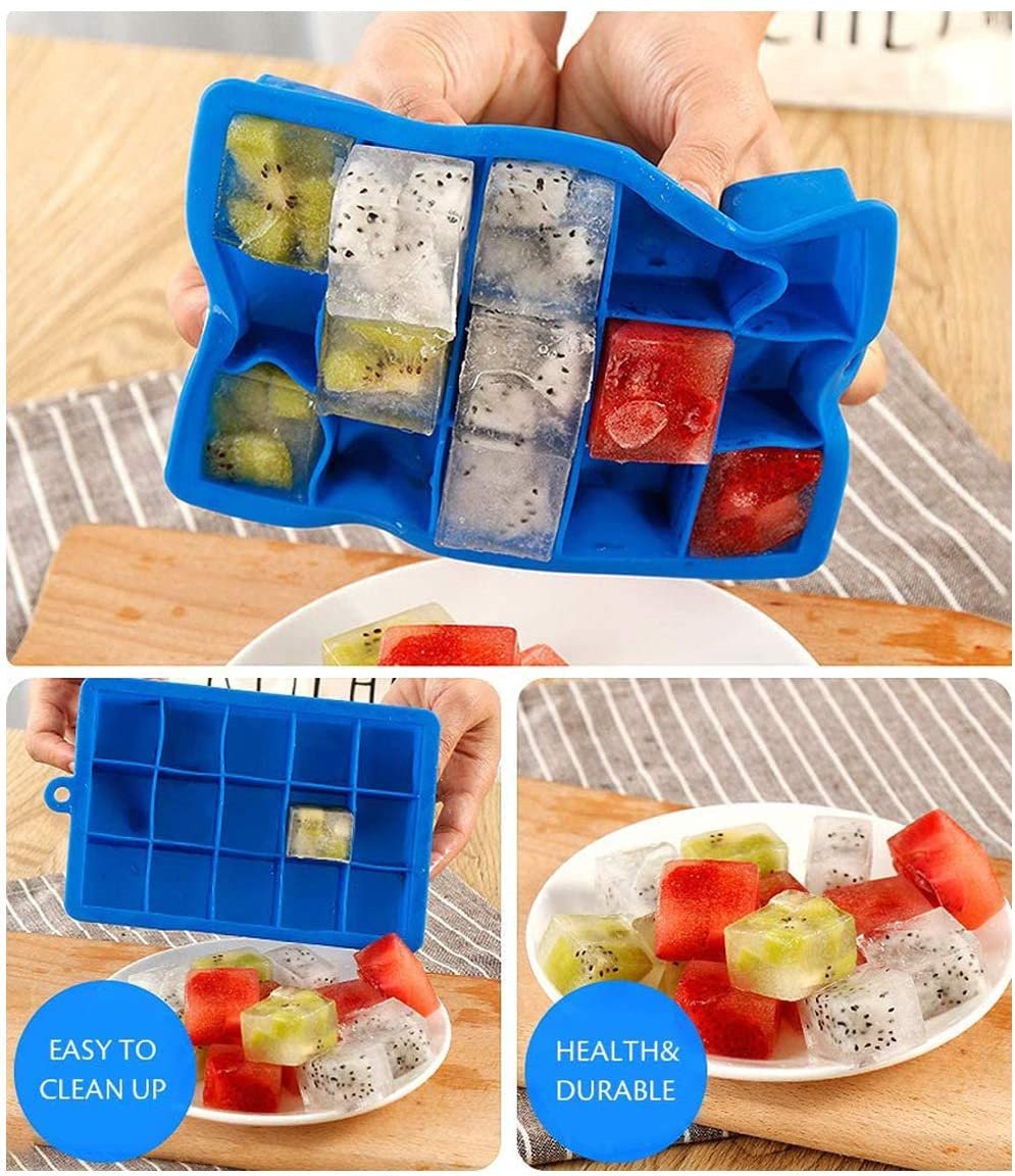 15-Cube Silicone Ice Cube Trays Easy-Release Flexible Ice Cube Mould Makers