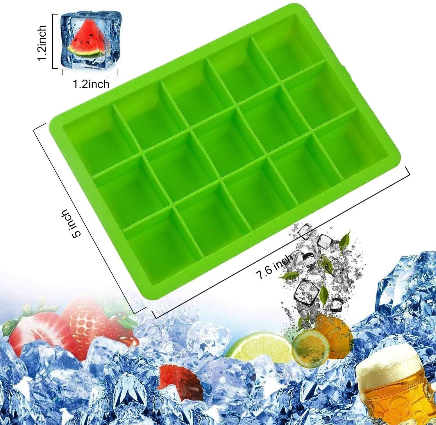 15-Cube Silicone Ice Cube Trays Easy-Release Flexible Ice Cube Mould Makers