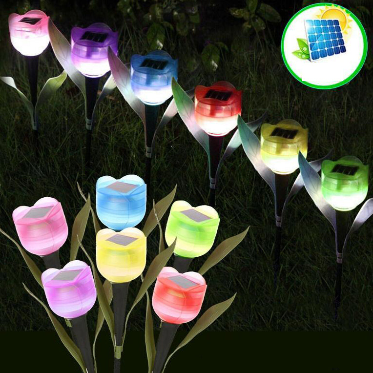 2pcs Solar Powered Tulip Flower Garden Night Lights LED Patio Stake Lamp