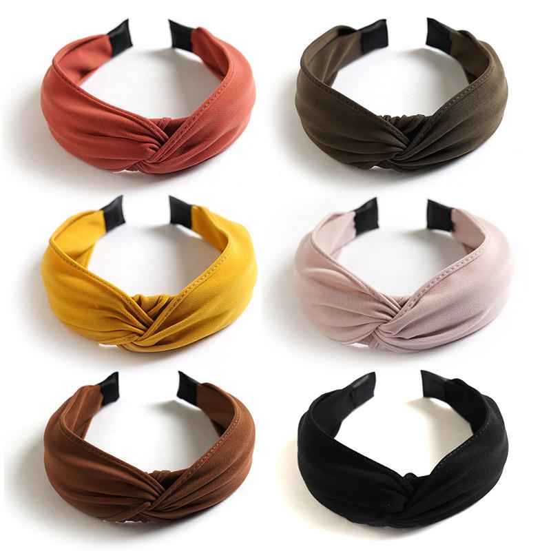 2pcs Cross Knot Wide Hair Cotton Hoop Bands with Cloth Wrapped for Women