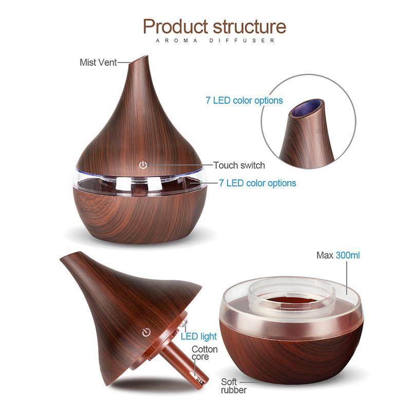 300ml USB Electric Essential Oil Diffuser Ultrasonic Mist Humidifier