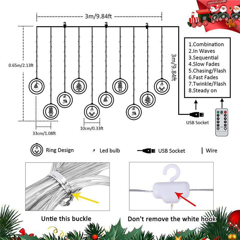 Christmas Decor Curtain Ring Windows Lights Ornament