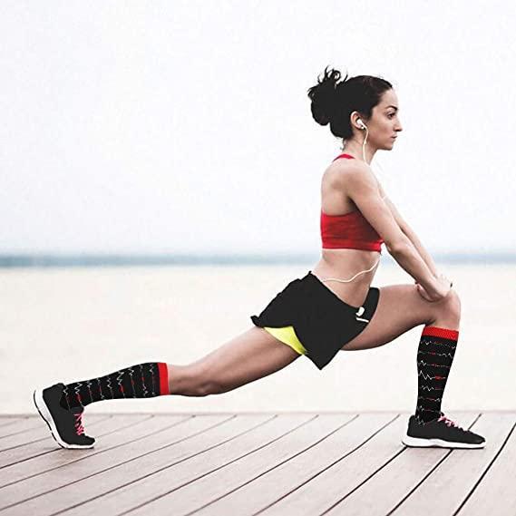 Knee-High Compression Socks Flame Pattern Sports Nylon Stockings for Women & Men