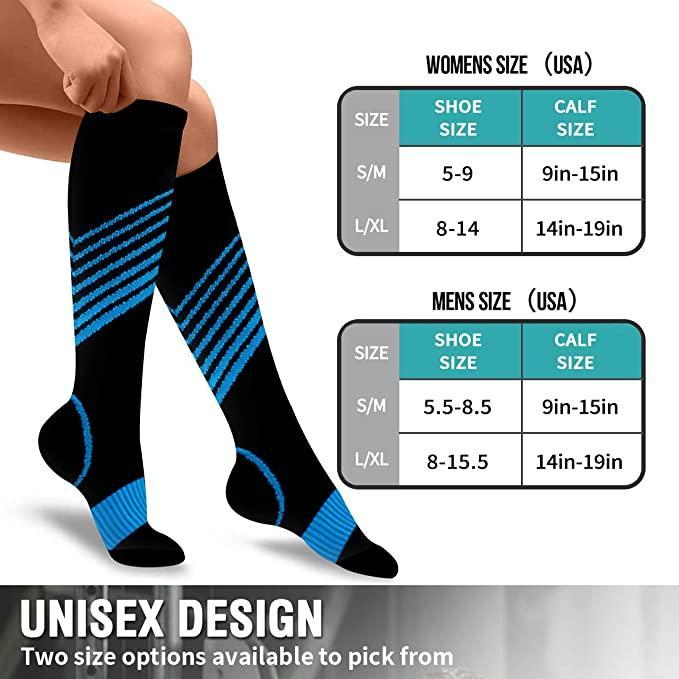 6 Pairs Unisex Nylon Sports Compression Socks Knee-High Stockings