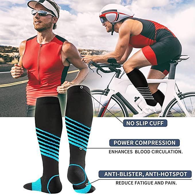 6 Pairs Unisex Nylon Sports Compression Socks Knee-High Stockings