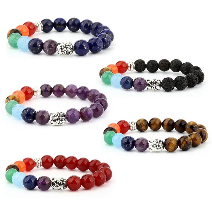 5 Packs 6mm Natural Healing Chakra Stone Stretch Beads Bracelet
