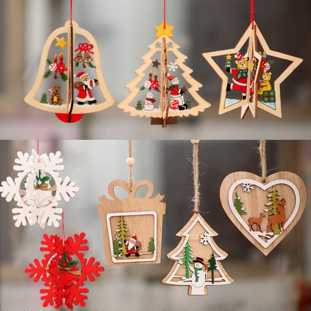 5pcs Christmas Wooden Hanging Ornaments Pendants