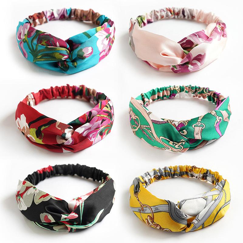 6pcs Cross Knot Chiffon Bohemia Headband Elastic Headwear Head Wrap