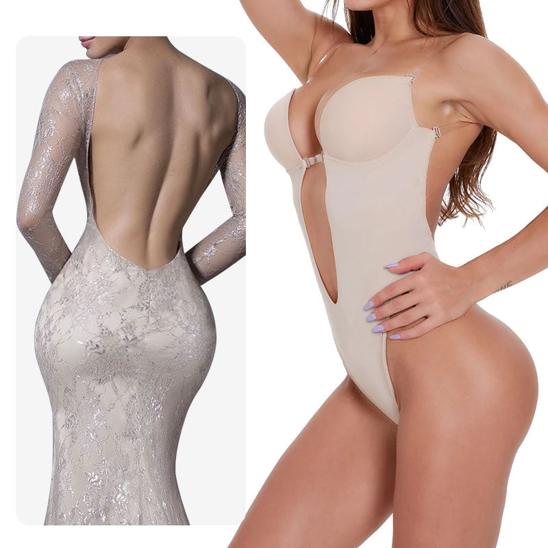 Women's Backless Body Shaper Bra U Plunge Seamless Thong Invisible Bodysuit  Deep V Body Shapewear For Wedding Party,size S
