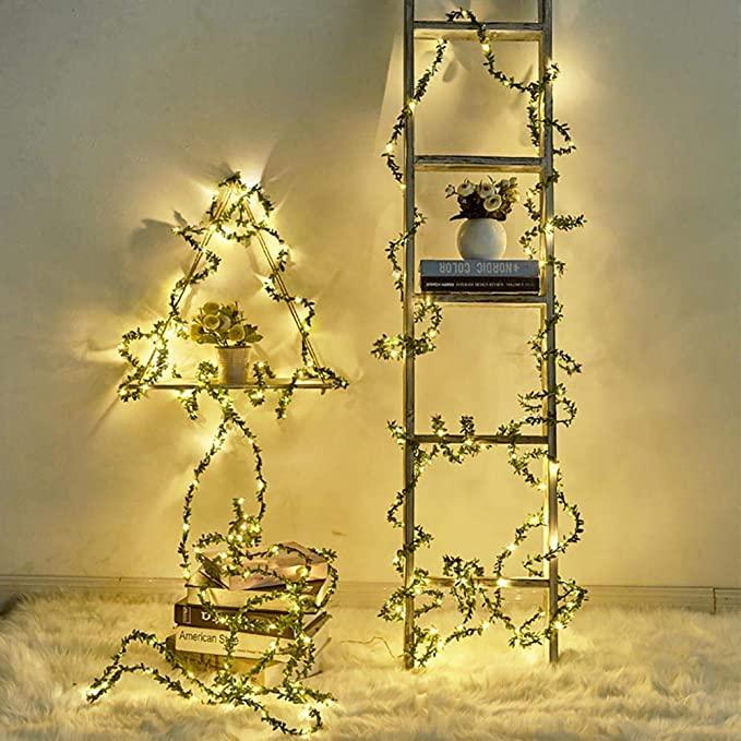 Battery Operated Green Leaf Rattan String Light Christmas Decor