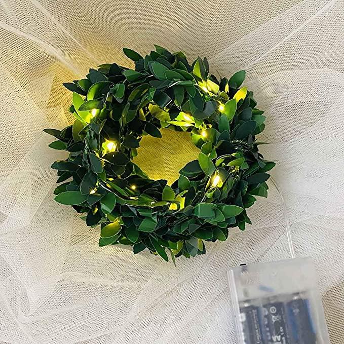 Battery Operated Green Leaf Rattan String Light Christmas Decor