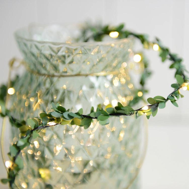 Battery Operated Green Leaf Rattan String Light Christmas Decor