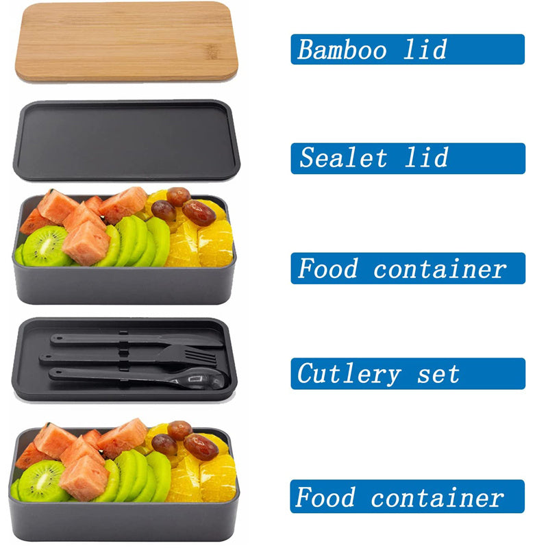 2 Layer Stackable Bento Lunch Box Containers with Spoon and Fork 1200ML