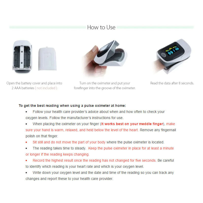 Finger Pulse Oximeter, Blood Oxygen Monitor with Heart Rate Monitor