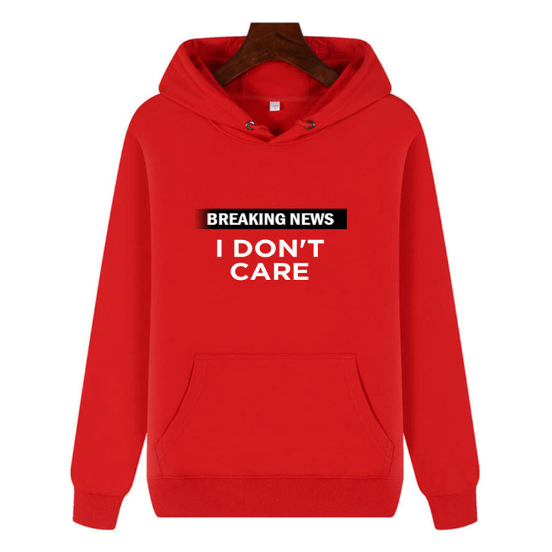 Funny Humor Print Hoodie Breaking News I Don't Care Hooded Sweatshirt