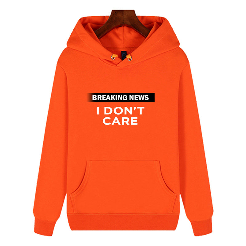 Funny Humor Print Hoodie Breaking News I Don't Care Hooded Sweatshirt