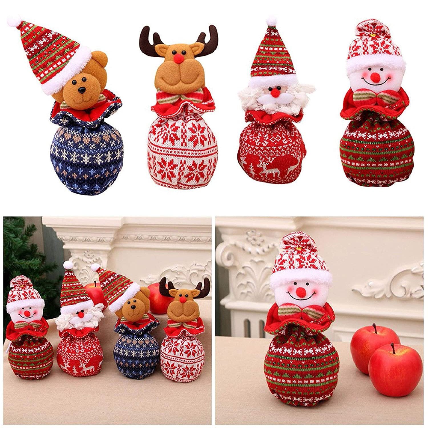 3pcs Cute Apple Bags Drawstring Christmas Gift Candy Wrapping Bags