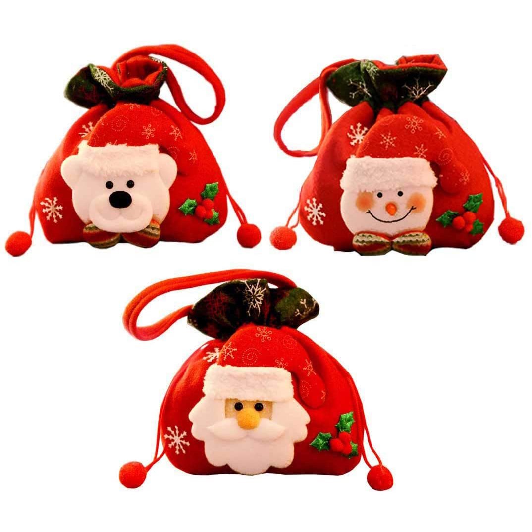 3pcs Drawstring Christmas Gift Bags Cute Apple Bags Candy Wrapping