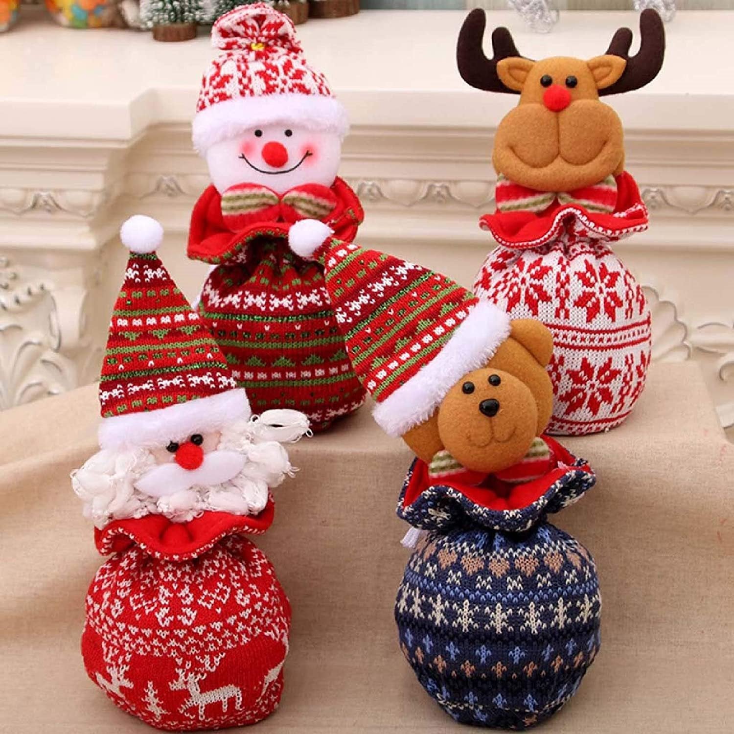 3pcs Cute Apple Bags Drawstring Christmas Gift Candy Wrapping Bags