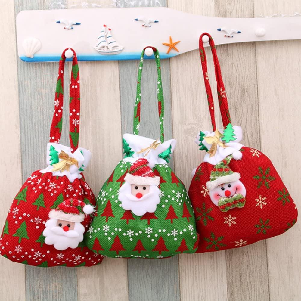 3pcs Santa Sacks Drawstring Christmas Gift Bags Cute Apple Bags Wrapping