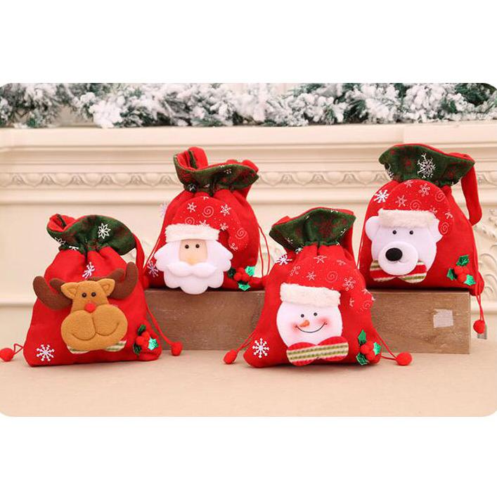 3pcs Drawstring Christmas Gift Bags Cute Apple Bags Candy Wrapping