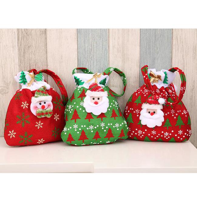 3pcs Santa Sacks Drawstring Christmas Gift Bags Cute Apple Bags Wrapping