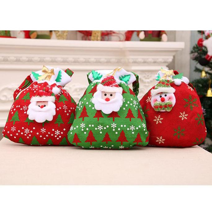 3pcs Santa Sacks Drawstring Christmas Gift Bags Cute Apple Bags Wrapping