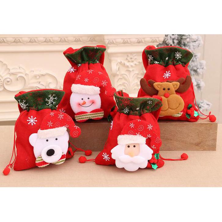 3pcs Drawstring Christmas Gift Bags Cute Apple Bags Candy Wrapping