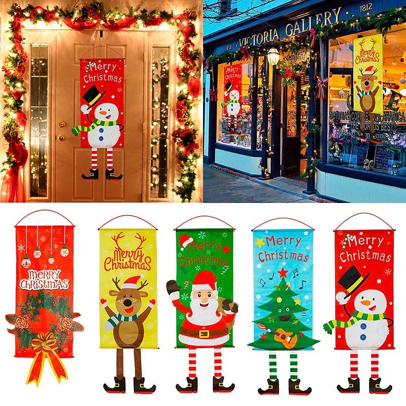 Merry Christmas Window Sign Banners Door Porch Fabric Flag Decor 115x40cm