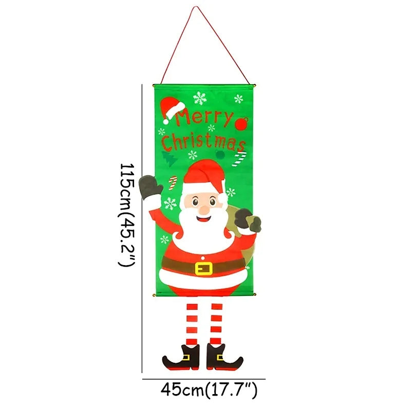 Merry Christmas Window Sign Banners Door Porch Fabric Flag Decor 115x40cm